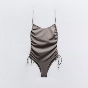 Sleek Gray Ruched Swimsuit Zara